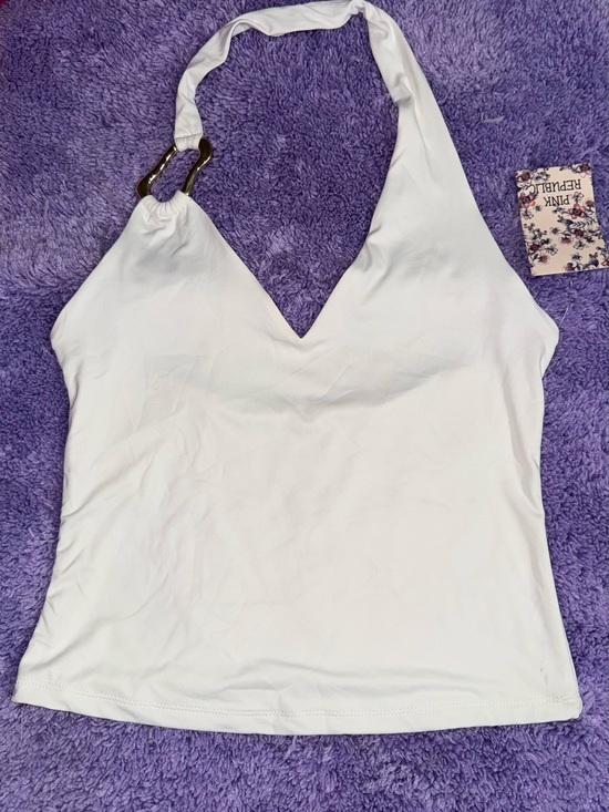 Pink Republic Tops - Pink Republic White Halter V-Neck Camisole with Metal Ring